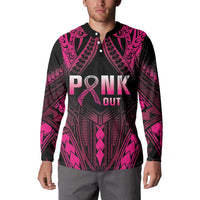 Breast Cancer Pink Out Button Sweatshirt Polynesian Art Tattoo Black Version