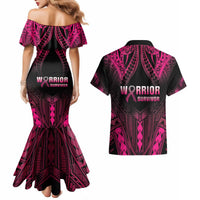 Breast Cancer Pink Out Couples Matching Mermaid Dress and Hawaiian Shirt Polynesian Art Tattoo Black Version LT05 - Polynesian Pride