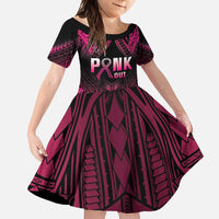 Breast Cancer Pink Out Family Matching Long Sleeve Bodycon Dress and Hawaiian Shirt Polynesian Art Tattoo Black Version LT05 Daughter's Dress Black - Polynesian Pride