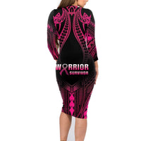 Breast Cancer Pink Out Family Matching Long Sleeve Bodycon Dress and Hawaiian Shirt Polynesian Art Tattoo Black Version LT05 - Polynesian Pride
