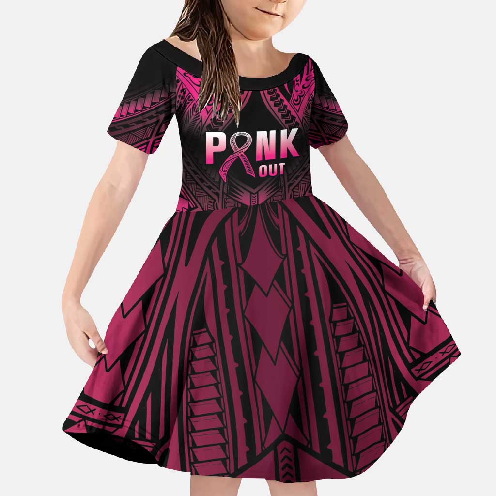 Breast Cancer Pink Out Family Matching Mermaid Dress and Hawaiian Shirt Polynesian Art Tattoo Black Version LT05 Daughter's Dress Black - Polynesian Pride