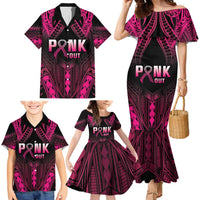 Breast Cancer Pink Out Family Matching Mermaid Dress and Hawaiian Shirt Polynesian Art Tattoo Black Version LT05 - Polynesian Pride
