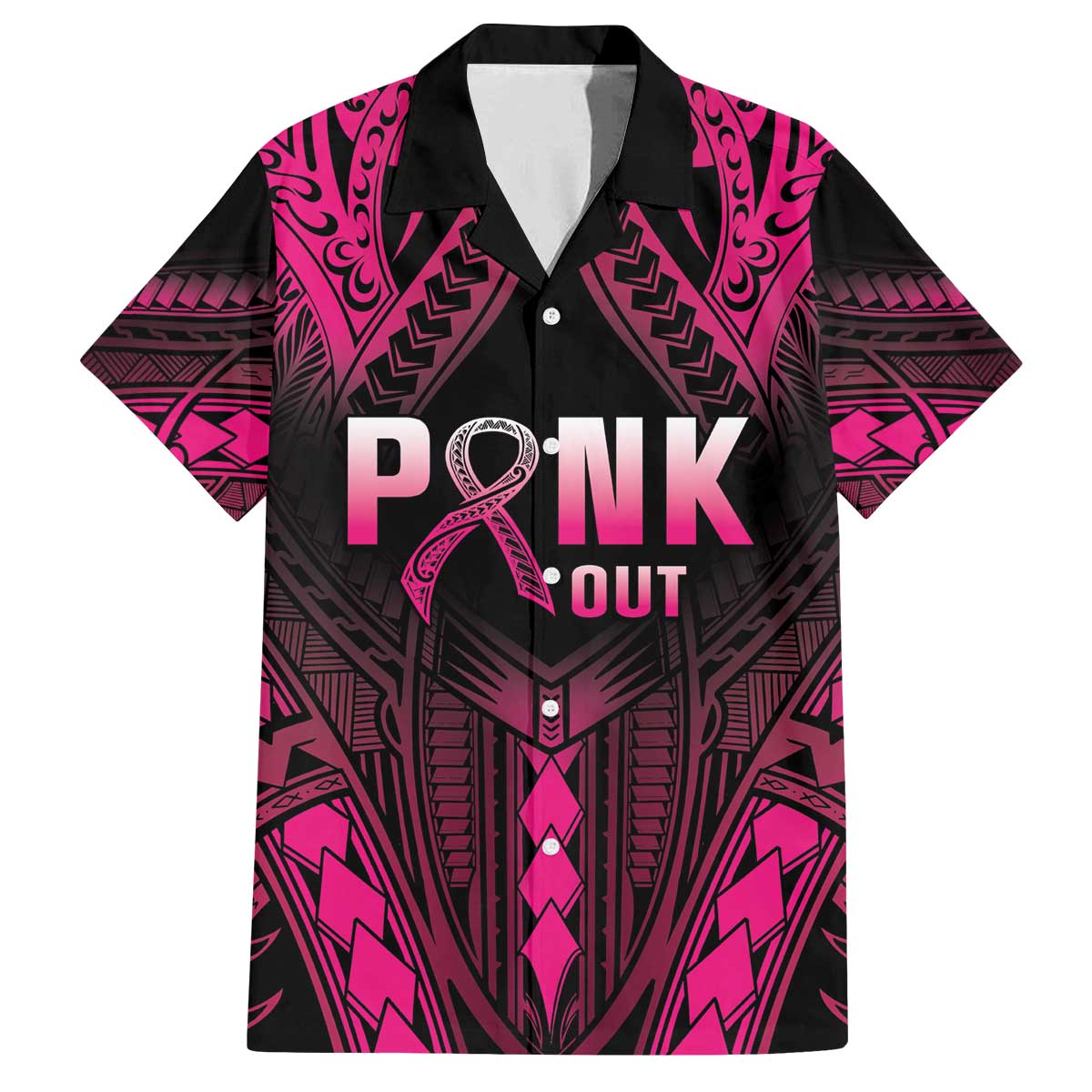 Breast Cancer Pink Out Family Matching Puletasi and Hawaiian Shirt Polynesian Art Tattoo Black Version LT05 Dad's Shirt - Short Sleeve Black - Polynesian Pride