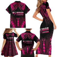 Breast Cancer Pink Out Family Matching Short Sleeve Bodycon Dress and Hawaiian Shirt Polynesian Art Tattoo Black Version LT05 - Polynesian Pride