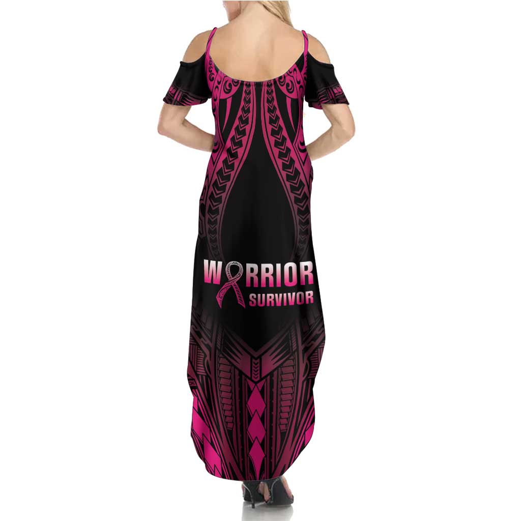 Breast Cancer Pink Out Family Matching Summer Maxi Dress and Hawaiian Shirt Polynesian Art Tattoo Black Version