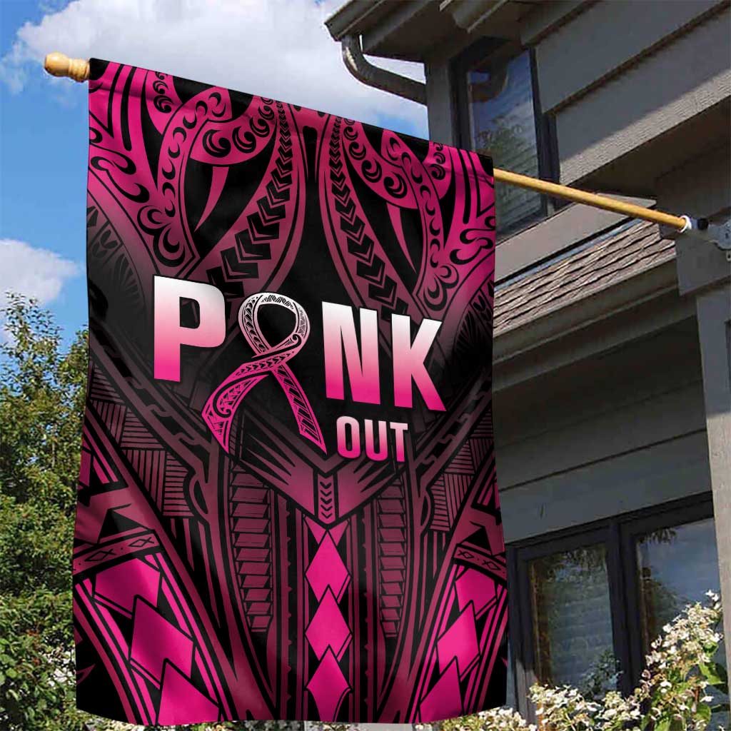 Breast Cancer Pink Out Garden Flag Polynesian Art Tattoo Black Version