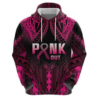 Breast Cancer Pink Out Hoodie Polynesian Art Tattoo Black Version