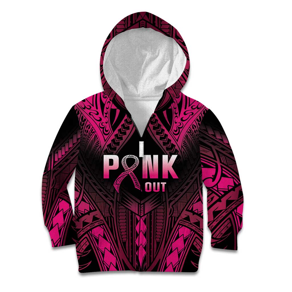 Breast Cancer Pink Out Kid Hoodie Polynesian Art Tattoo Black Version