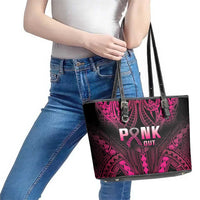 Breast Cancer Pink Out Leather Tote Bag Polynesian Art Tattoo Black Version