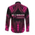 Breast Cancer Pink Out Long Sleeve Button Shirt Polynesian Art Tattoo Black Version