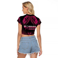 Breast Cancer Pink Out Raglan Cropped T Shirt Polynesian Art Tattoo Black Version