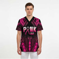 Breast Cancer Pink Out Scrub Top Polynesian Art Tattoo Black Version - Polynesian Pride