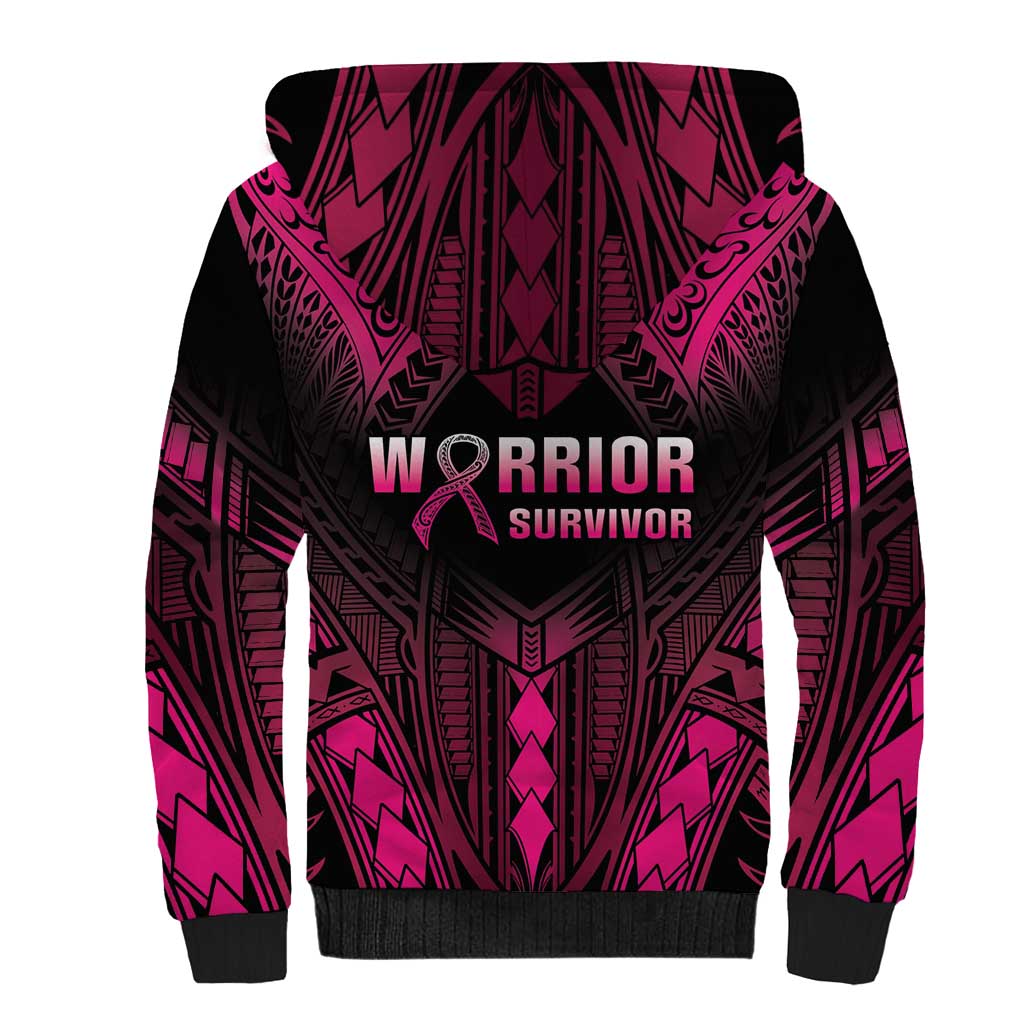 Breast Cancer Pink Out Sherpa Hoodie Polynesian Art Tattoo Black Version