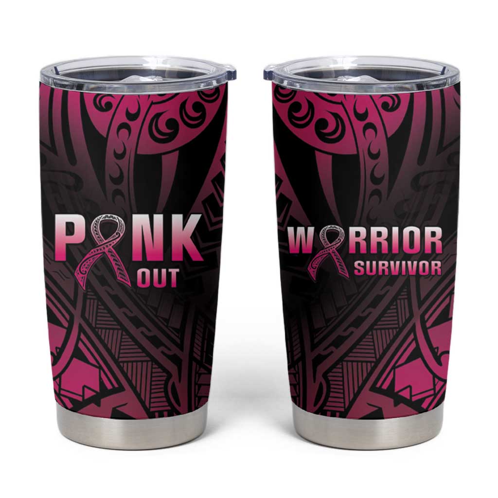 Breast Cancer Pink Out Tumbler Cup Polynesian Art Tattoo Black Version