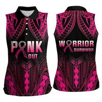 Breast Cancer Pink Out Women Sleeveless Polo Shirt Polynesian Art Tattoo Black Version