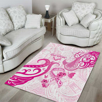 Breast Cancer Awareness Area Rug Ribbon Polynesian Pattern White Version