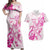 Personalised Breast Cancer Awareness Couples Matching Off Shoulder Maxi Dress and Hawaiian Shirt Ribbon Polynesian Pattern White Version