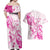 Personalised Breast Cancer Awareness Couples Matching Off Shoulder Maxi Dress and Hawaiian Shirt Ribbon Polynesian Pattern White Version