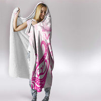 Breast Cancer Awareness Hooded Blanket Ribbon Polynesian Pattern White Version