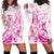 Personalised Breast Cancer Awareness Hoodie Dress Ribbon Polynesian Pattern White Version