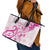 Breast Cancer Awareness Leather Tote Bag Ribbon Polynesian Pattern White Version