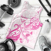 Personalised Breast Cancer Awareness Men Tank Top Ribbon Polynesian Pattern White Version