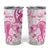 Personalised Breast Cancer Awareness Tumbler Cup Ribbon Polynesian Pattern White Version