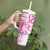 Personalised Breast Cancer Awareness Tumbler With Handle Ribbon Polynesian Pattern White Version