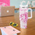 Personalised Breast Cancer Awareness Tumbler With Handle Ribbon Polynesian Pattern White Version