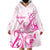 Personalised Breast Cancer Awareness Wearable Blanket Hoodie Ribbon Polynesian Pattern White Version