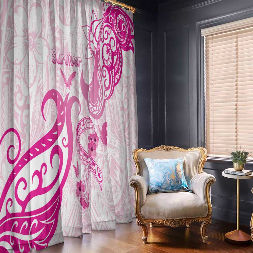 Breast Cancer Awareness Window Curtain Ribbon Polynesian Pattern White Version