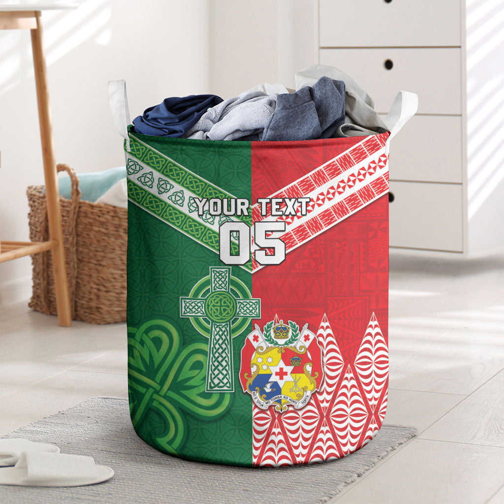 Tonga Ireland Rugby Custom Laundry Basket Ikale Tahi With Shamrocks Together