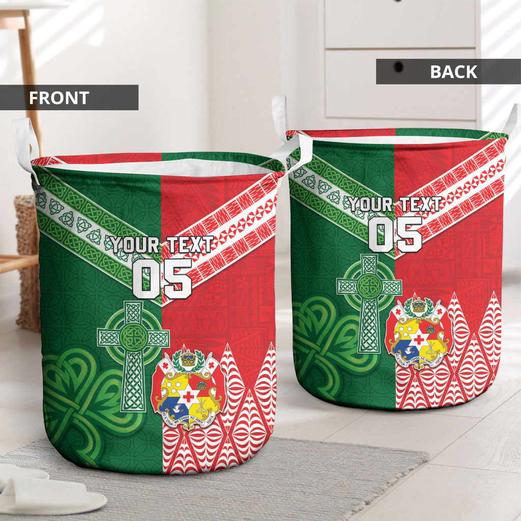 Tonga Ireland Rugby Custom Laundry Basket Ikale Tahi With Shamrocks Together