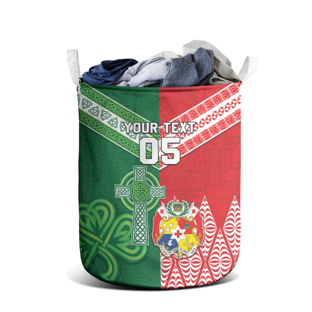 Tonga Ireland Rugby Custom Laundry Basket Ikale Tahi With Shamrocks Together