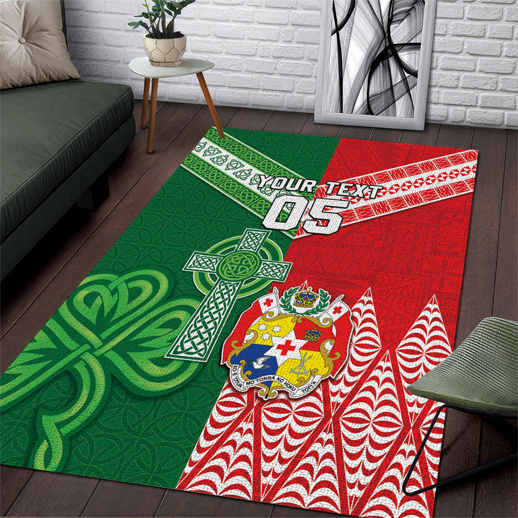 Tonga Ireland Rugby Custom Area Rug Ikale Tahi With Shamrocks Together