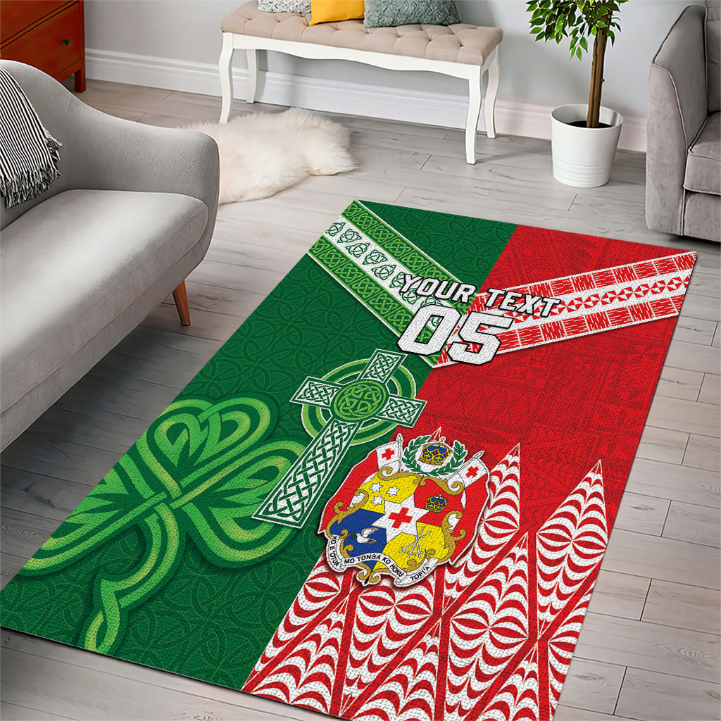 Tonga Ireland Rugby Custom Area Rug Ikale Tahi With Shamrocks Together