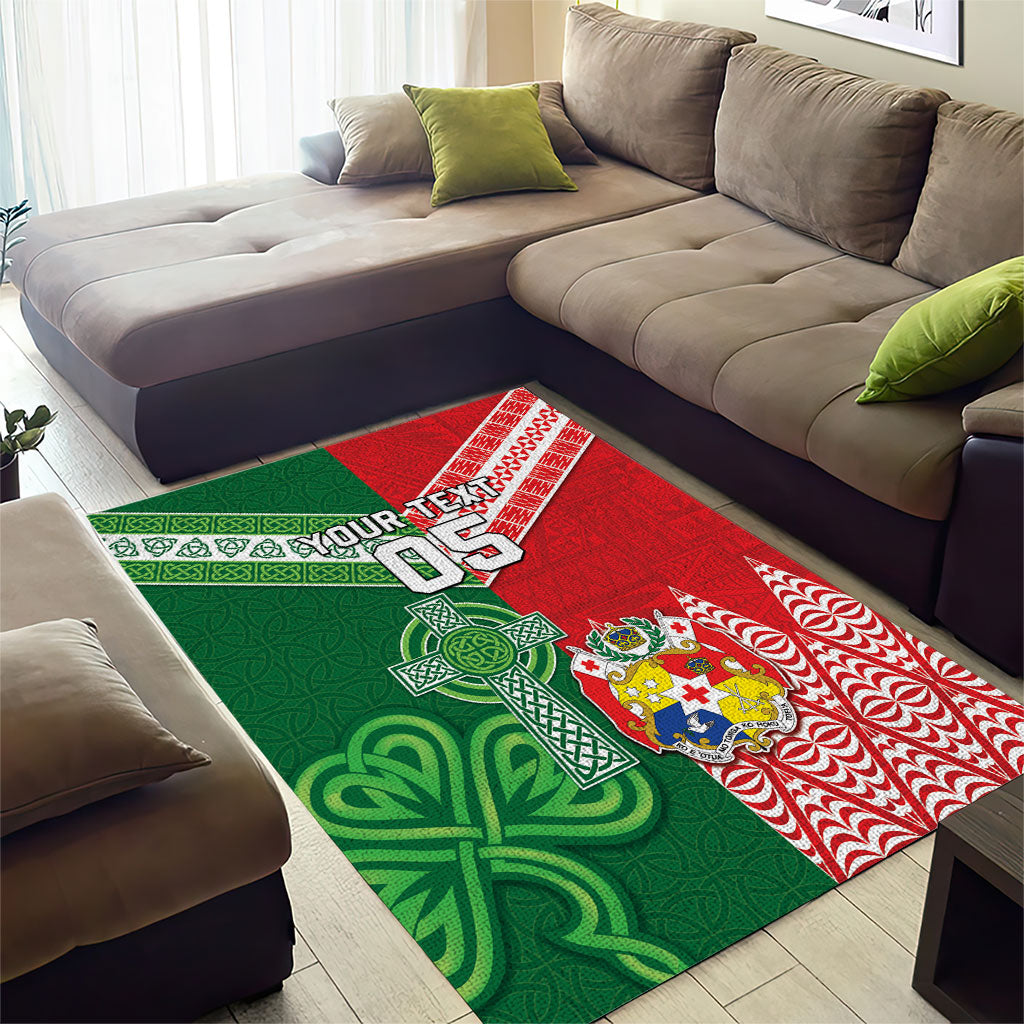 Tonga Ireland Rugby Custom Area Rug Ikale Tahi With Shamrocks Together