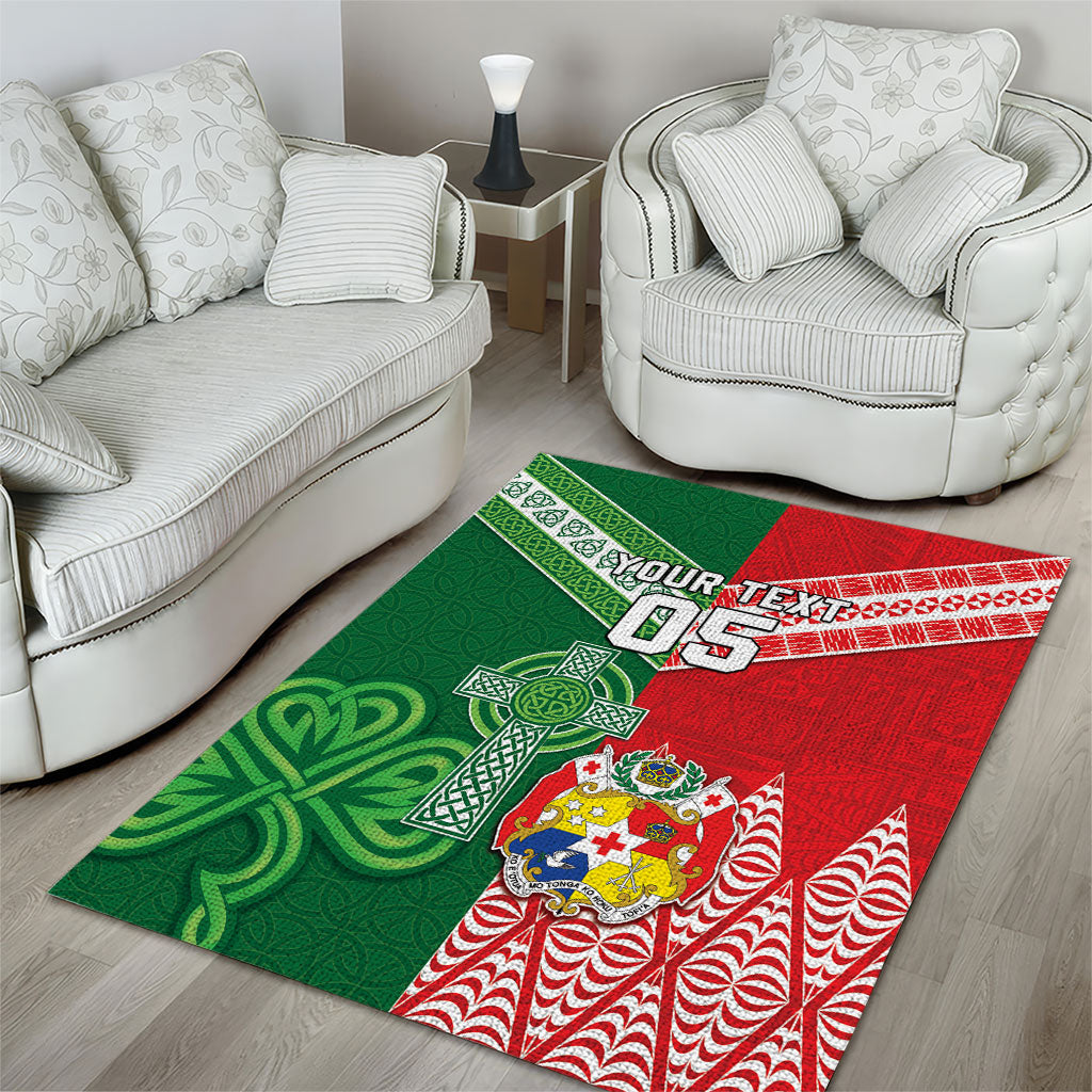 Tonga Ireland Rugby Custom Area Rug Ikale Tahi With Shamrocks Together