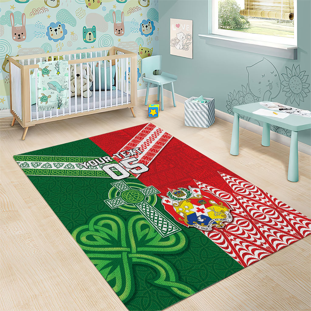 Tonga Ireland Rugby Custom Area Rug Ikale Tahi With Shamrocks Together