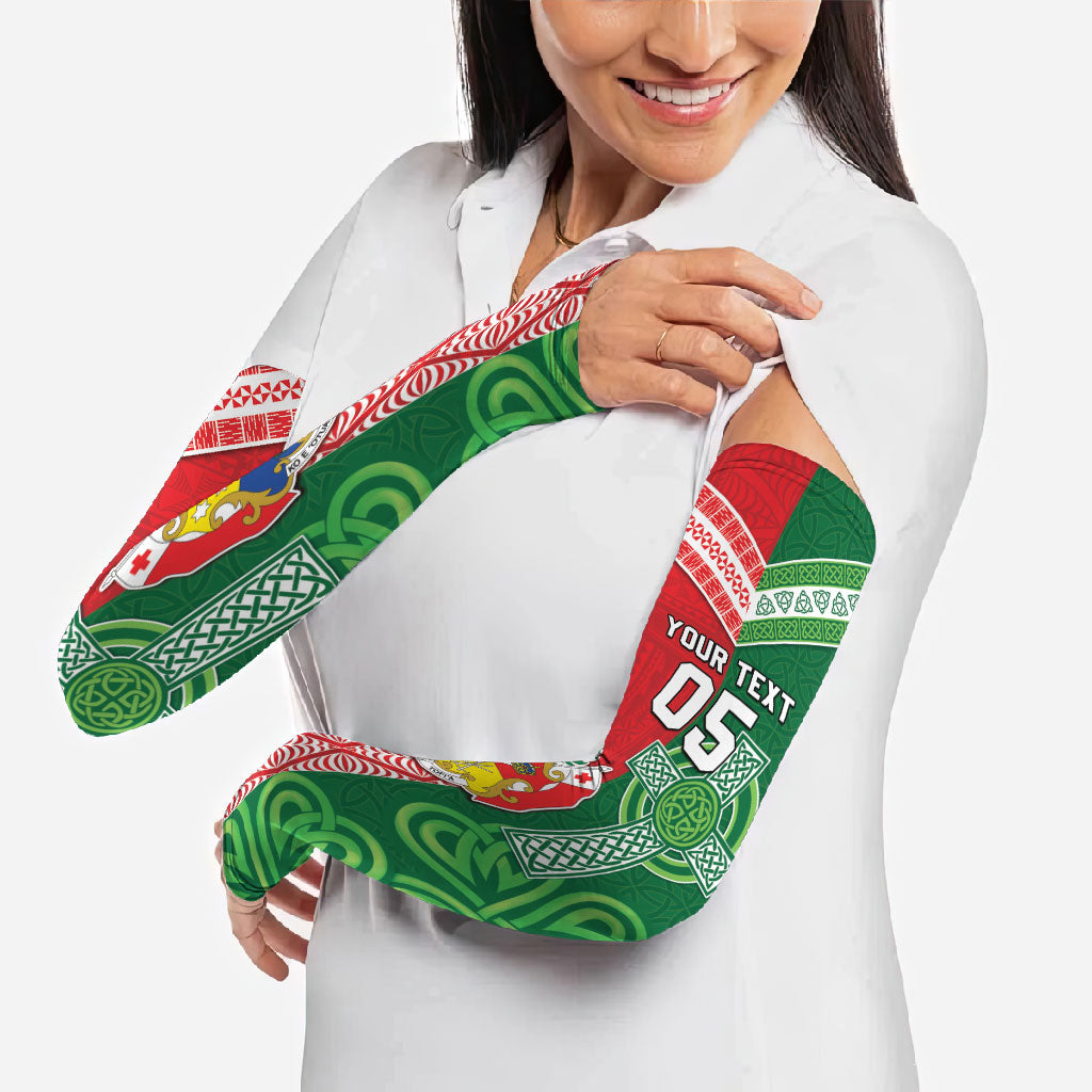 Tonga Ireland Rugby Custom Arm Sleeves Ikale Tahi With Shamrocks Together