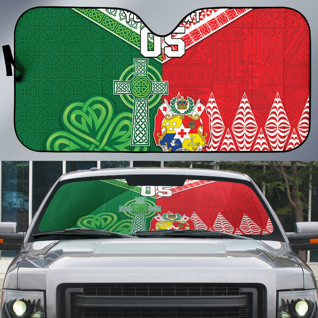 Tonga Ireland Rugby Custom Auto Sun Shade Ikale Tahi With Shamrocks Together
