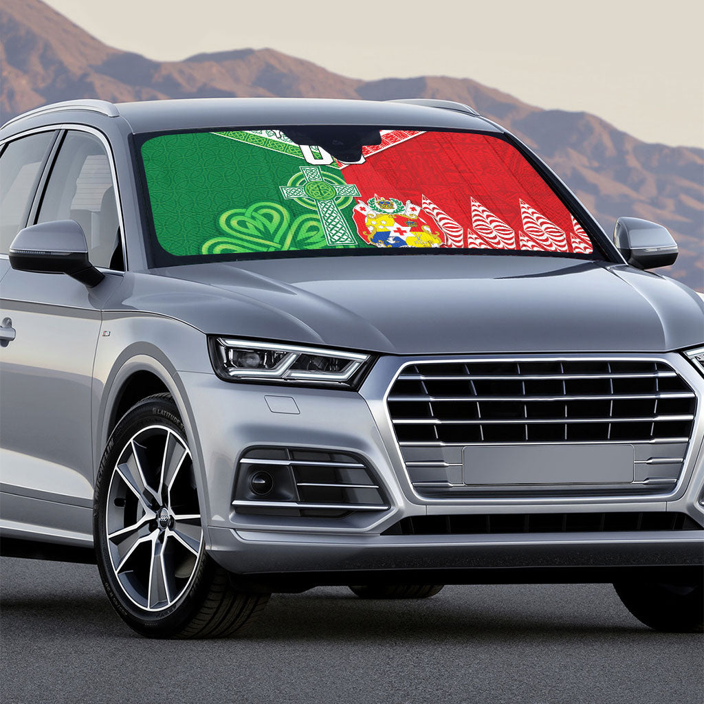 Tonga Ireland Rugby Custom Auto Sun Shade Ikale Tahi With Shamrocks Together