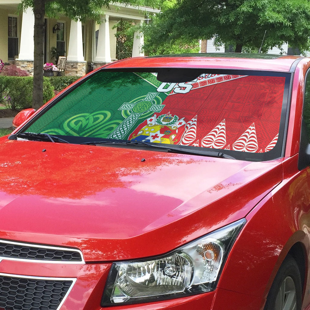 Tonga Ireland Rugby Custom Auto Sun Shade Ikale Tahi With Shamrocks Together