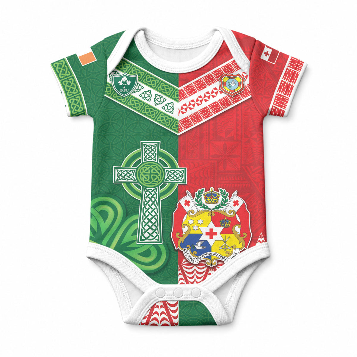 Tonga Ireland Rugby Custom Baby Onesie Ikale Tahi With Shamrocks Together