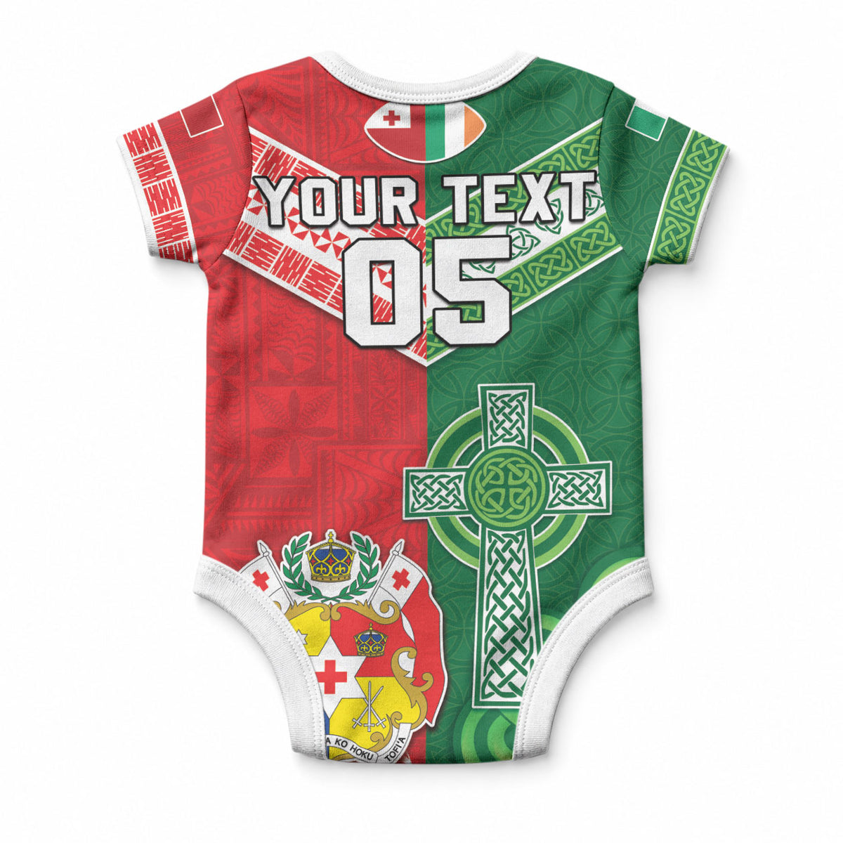 Tonga Ireland Rugby Custom Baby Onesie Ikale Tahi With Shamrocks Together