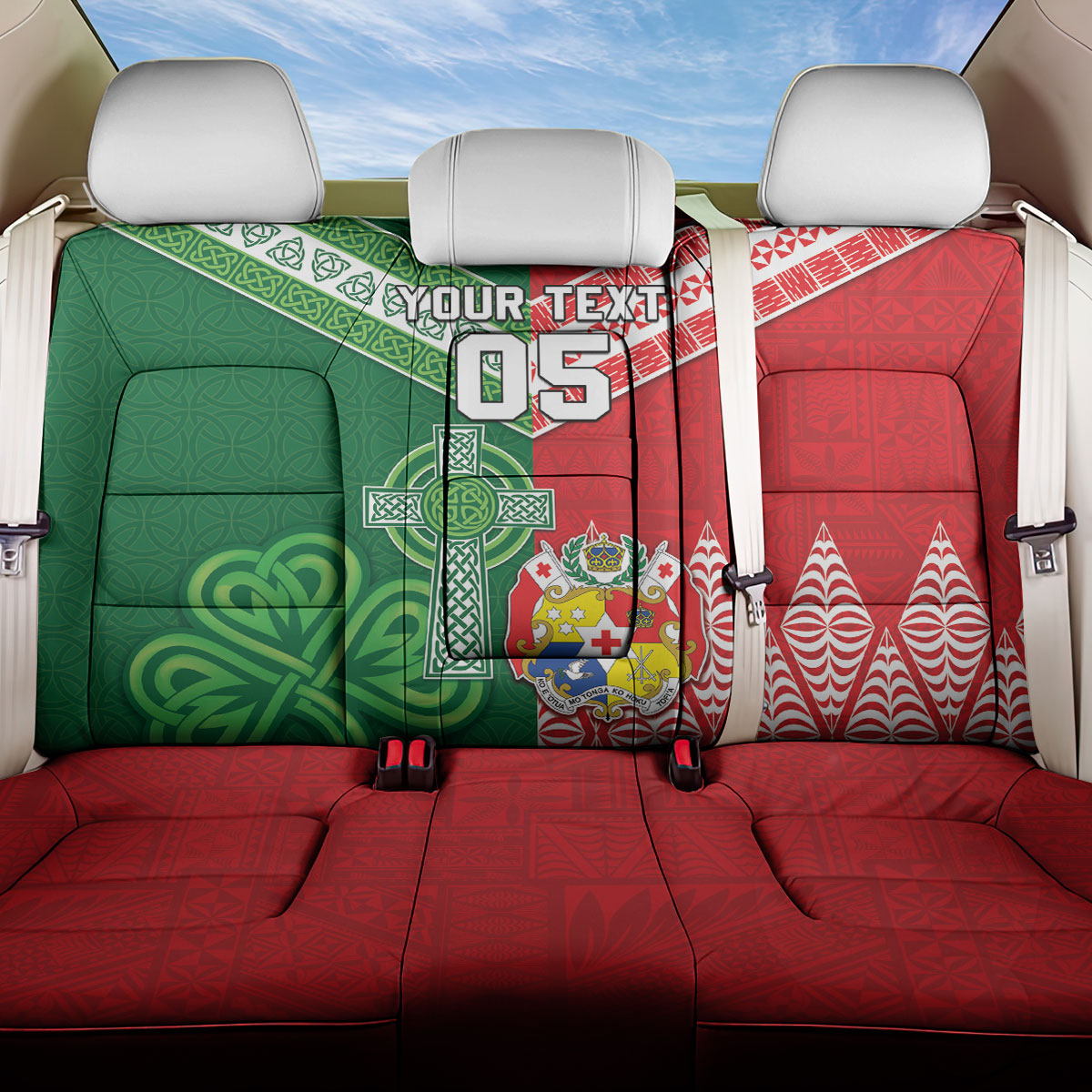 Tonga Ireland Rugby Custom Back Car Seat Cover Ikale Tahi With Shamrocks Together