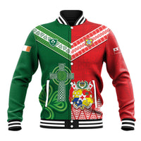 Tonga Ireland Rugby Custom Baseball Jacket Ikale Tahi With Shamrocks Together