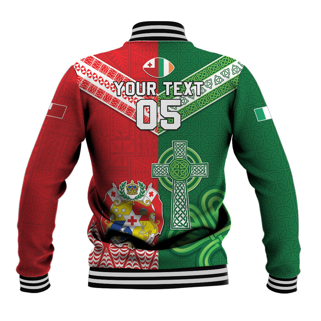 Tonga Ireland Rugby Custom Baseball Jacket Ikale Tahi With Shamrocks Together