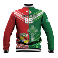Tonga Ireland Rugby Custom Baseball Jacket Ikale Tahi With Shamrocks Together