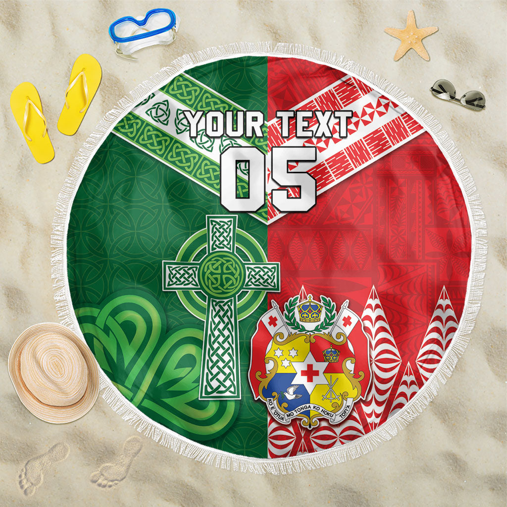 Tonga Ireland Rugby Custom Beach Blanket Ikale Tahi With Shamrocks Together
